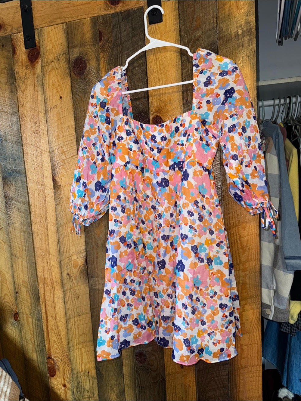 Amanda Uprichard Pink and Orange Floral Square-Neck Mini Dress
